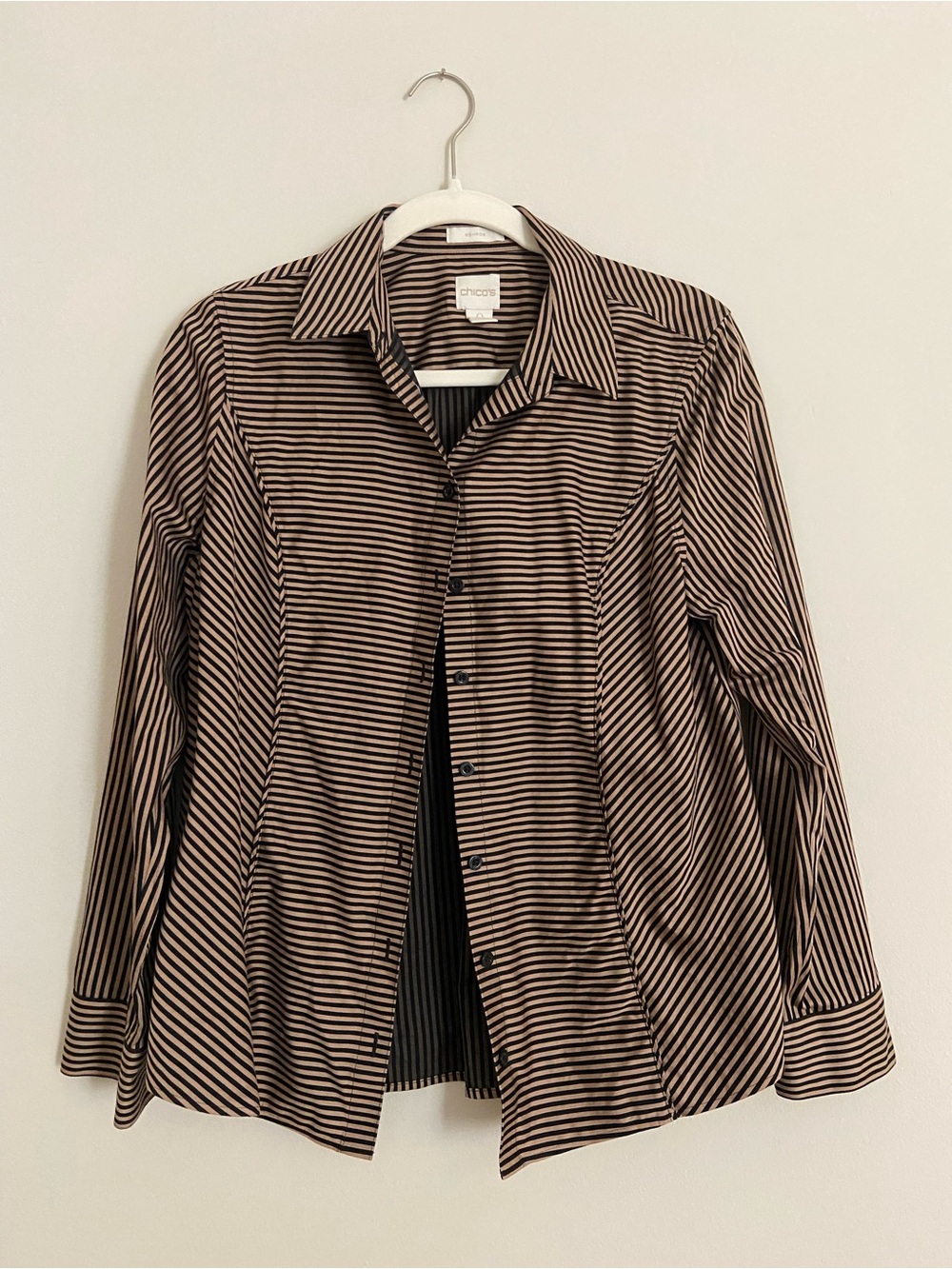Chico's Neutral Striped Button-Front Blouse - Black & Brown